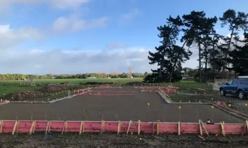 A solid concrete foundations in place, showcasing reinforced steel and expertly poured concrete — by Manawatu Concrete.